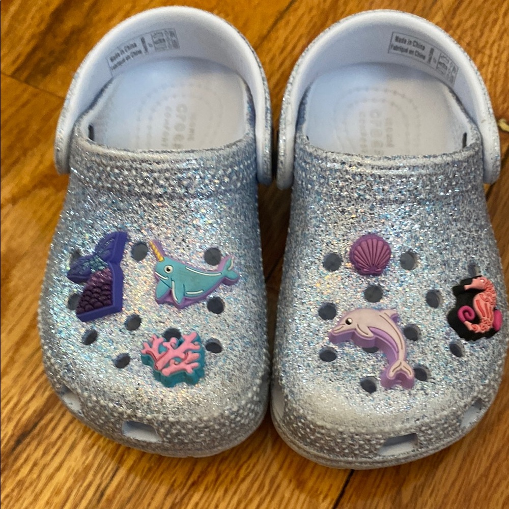 Kids purple Glitter Clogs with Sea Charms